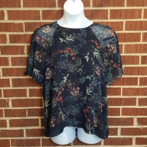 Vince Camuto Floral Flutter Flare Short Sleeve Chiffon Blouse 💕